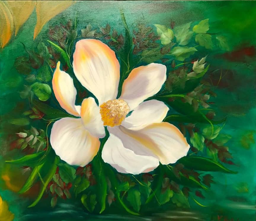 Ölgemälde "Magnolienblüte" nach Gary Jenkins / Künstlerin: Viola Barthel